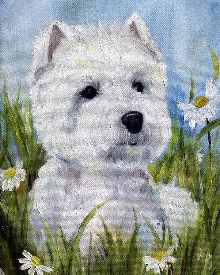 Dog Painting - In the Daisies by Mary Sparrow
