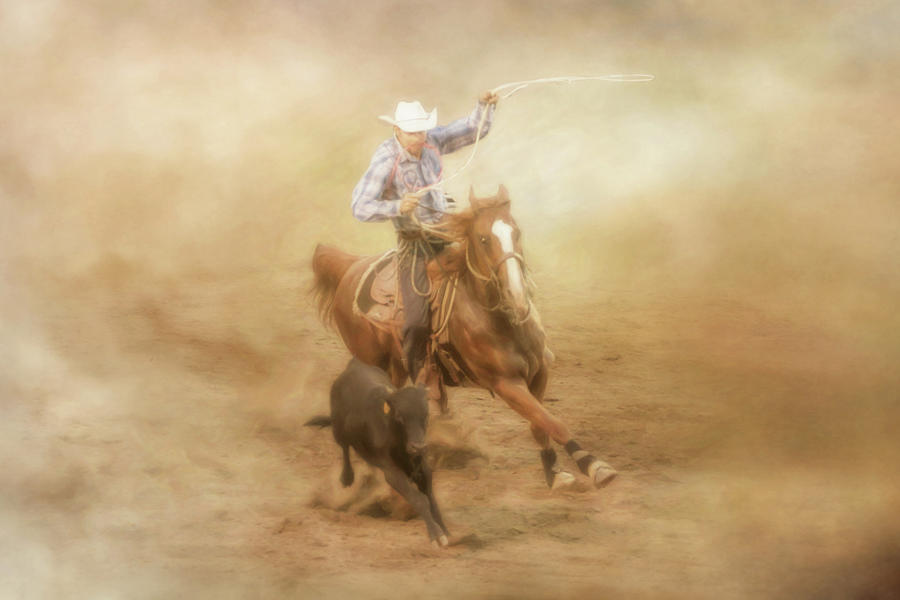 In The Dust Rodeo Calf Roping Digital Art by Randy Steele