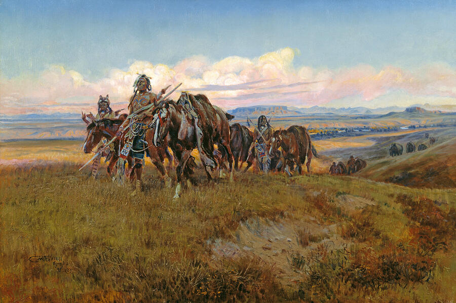 In the Enemys Country, from 1921 Painting by Charles Marion Russell