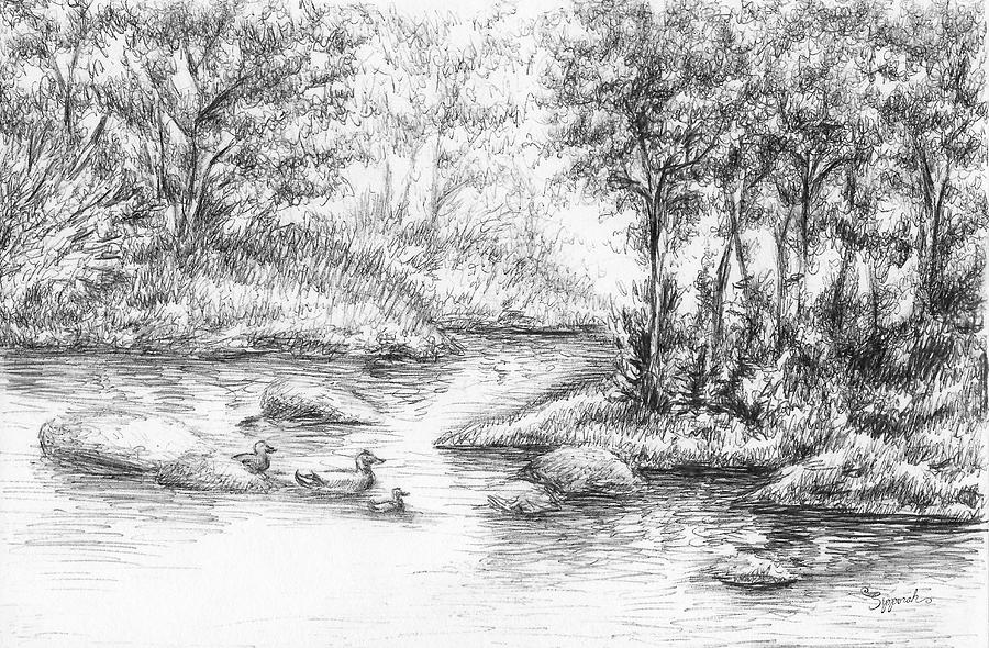 Original pen and ink drawing bird drawing art Landscape forest art Art