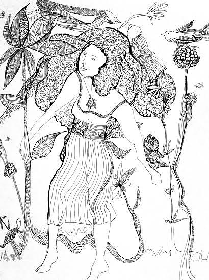 In the Garden Drawing by Rosalinde Reece