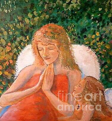 Angels Painting - In the Garden we Pray by J Bauer