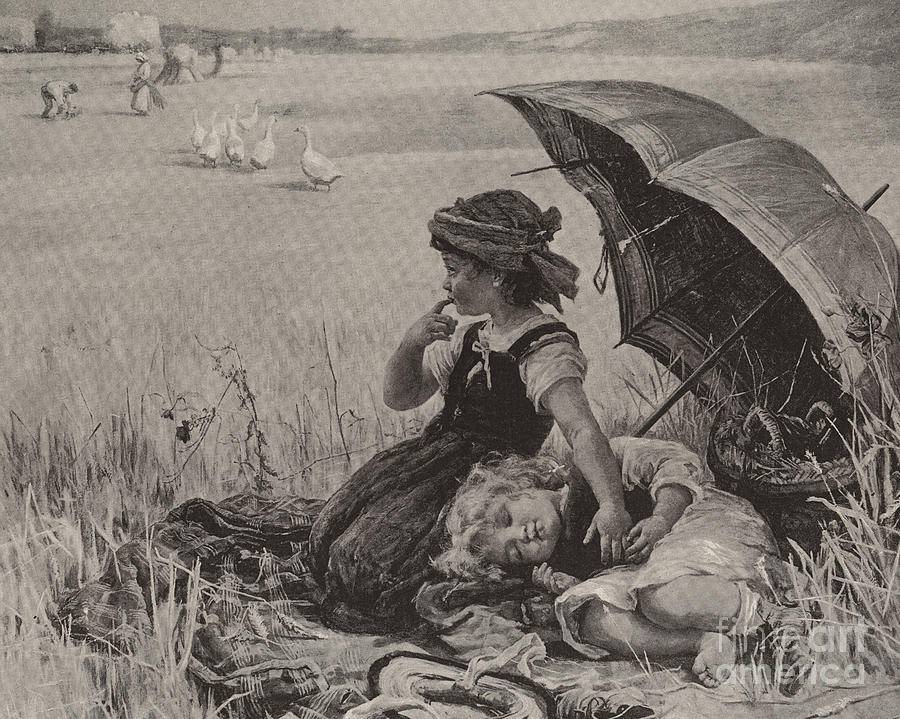 Frederick Morgan Drawing - In The Harvest Field, Guardians Of The Luncheon Basket by Frederick Morgan Frederick Morgan Drawing - In The Harvest Field, Guardians Of The Luncheon Basket by Frederick Morgan