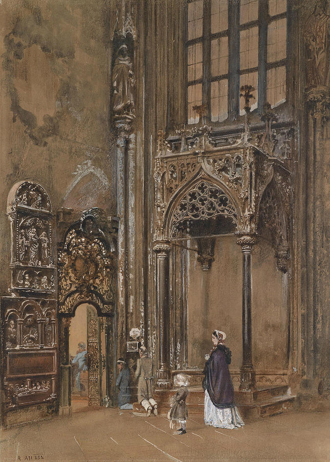 In the Interior of St. Stephens in Vienna Painting by Rudolf von Alt