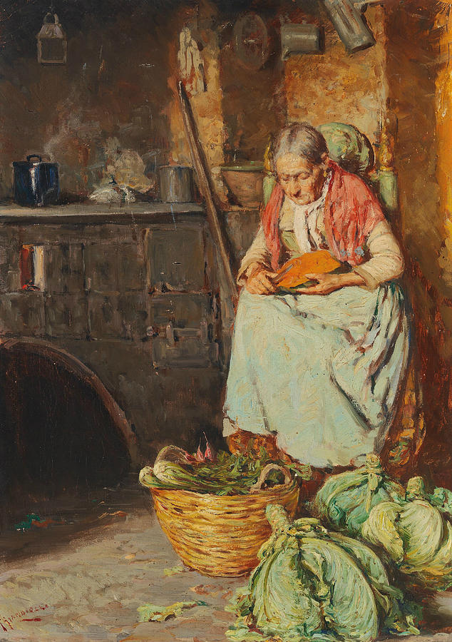 In the Kitchen Painting by Giuseppe Giardiello