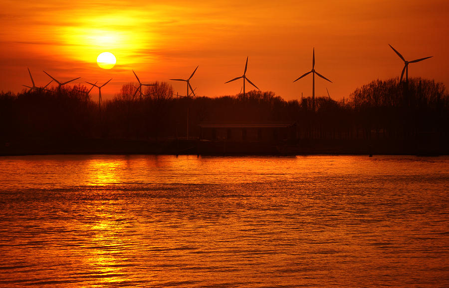 Sunset Photograph - In the Land of Windmills by Jenny Rainbow