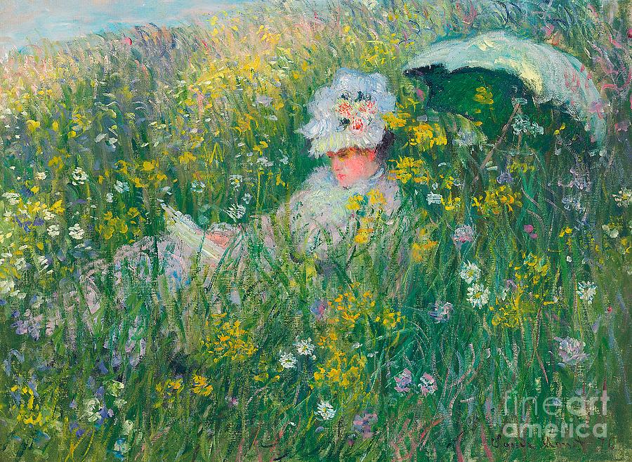 In the Meadow Painting by Claude Monet