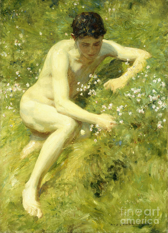 Flower Painting - In the Meadow, 1906 by Henry Scott Tuke by Henry Scott Tuke