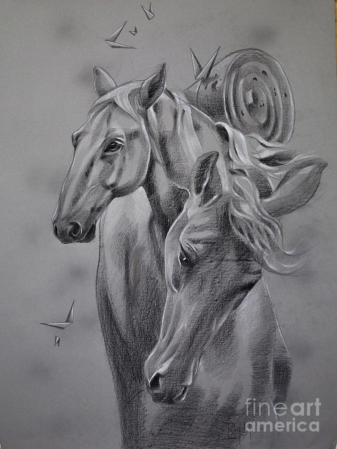 Horse Painting - In the Mist of Modernization 3 by Raj Maji Horse Painting - In the Mist of Modernization 3 by Raj Maji