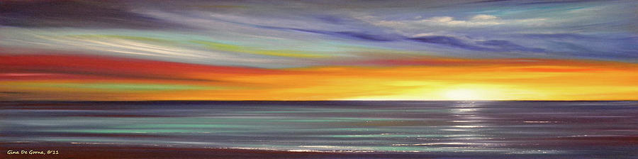 In the Moment Panoramic Sunset Painting by Gina De Gorna