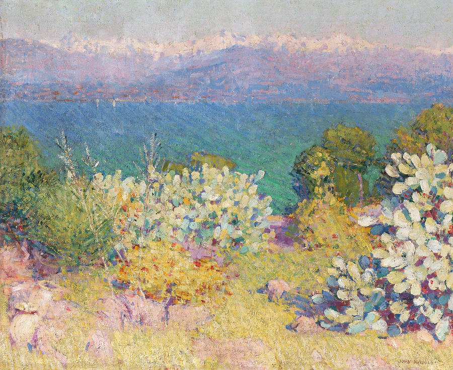 In the morning, Alpes Maritimes from Antibes Painting by John Peter Russell