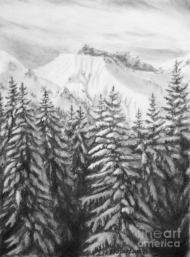 Mountain Drawing - In the mountains by Anna Starkova