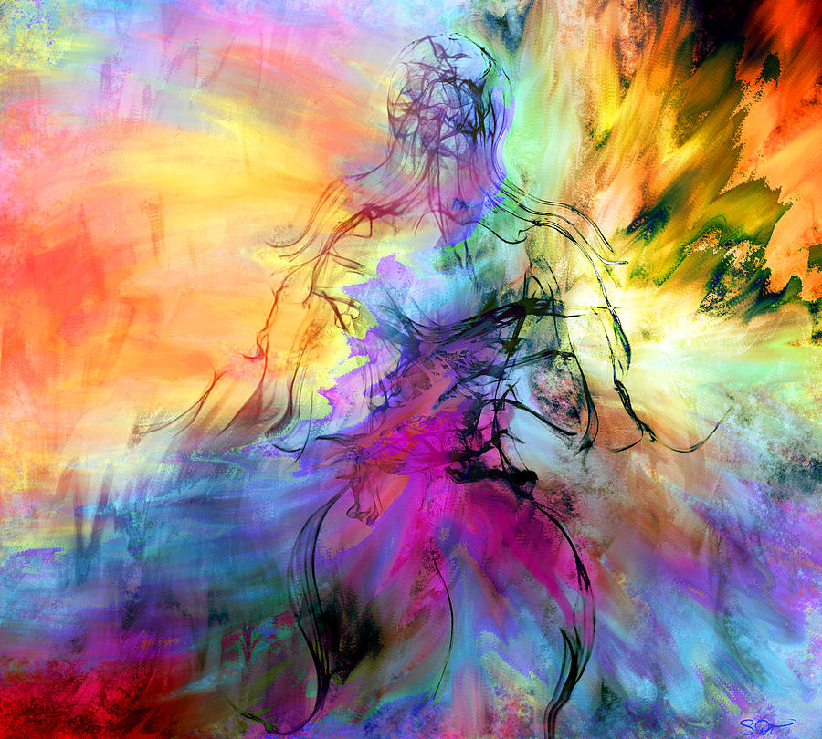 Abstract Digital Art - In the Museum a painting becomes Her by Abstract Angel Artist Stephen K