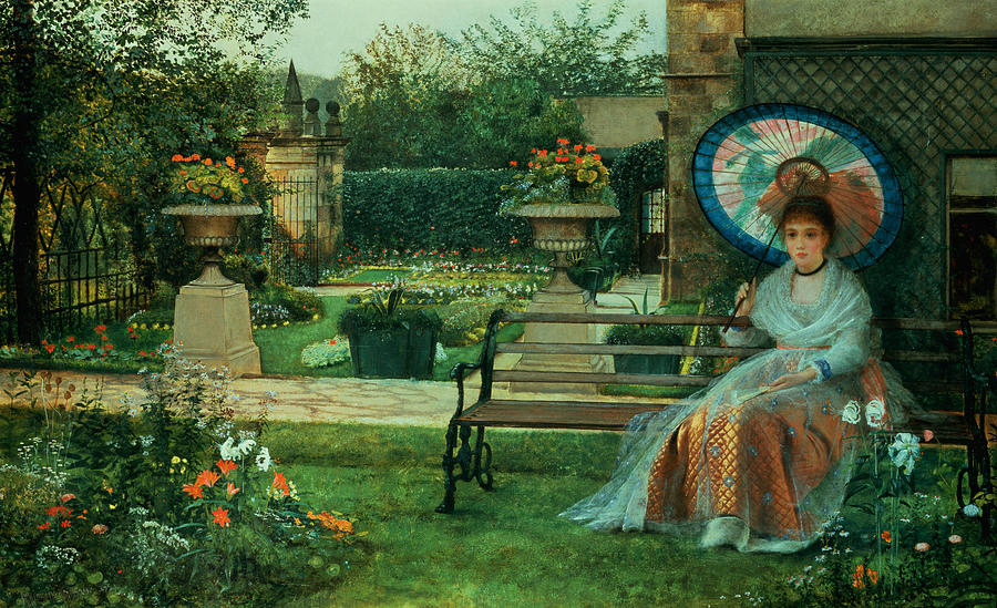 In the Plesaunce Painting by John Atkinson Grimshaw