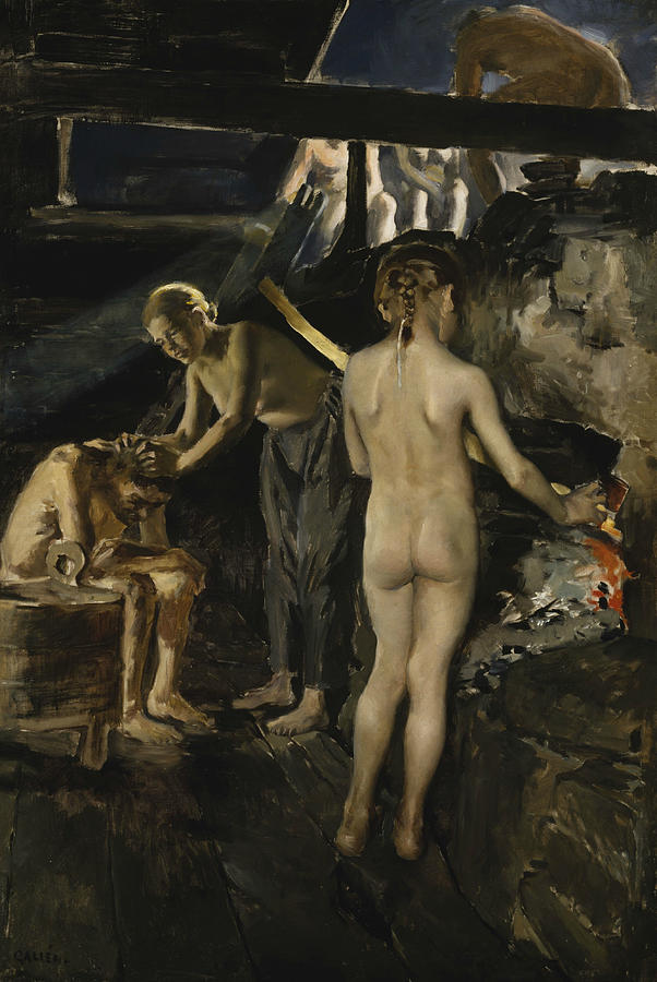 In the Sauna Painting by Akseli Gallen-Kallela