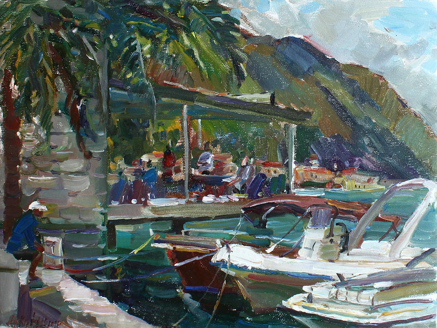 Boat Painting - In the shade of palms by Juliya Zhukova