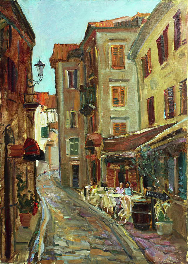 In the shadow of the old cafe Painting by Juliya Zhukova