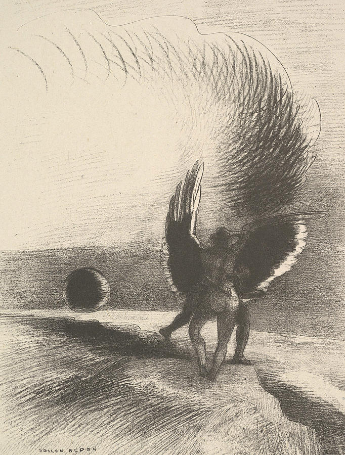 In the Shadow of the Wing, the Black Creature Bit Relief by Odilon Redon