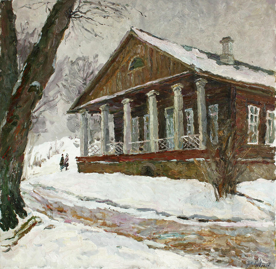 In the silence of the snow covered park Painting by Juliya Zhukova