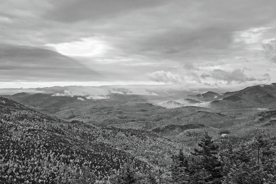 In the Spotlight Ray of Sun from Giant Mountain Keene Valley NY Adirondacks Black and White Photograph by Toby McGuire