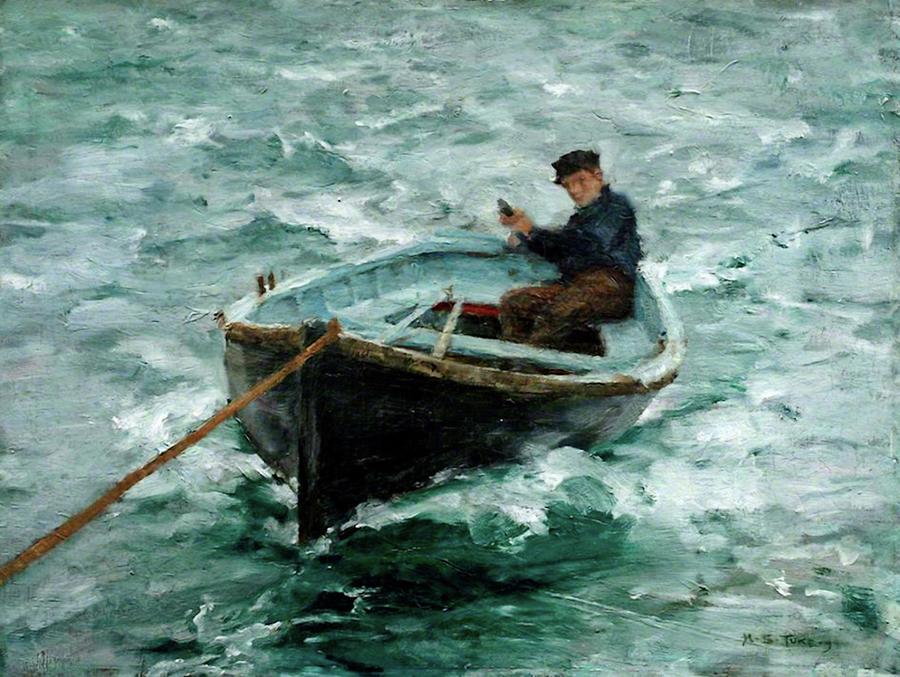 In Tow  Painting by Henry Scott Tuke