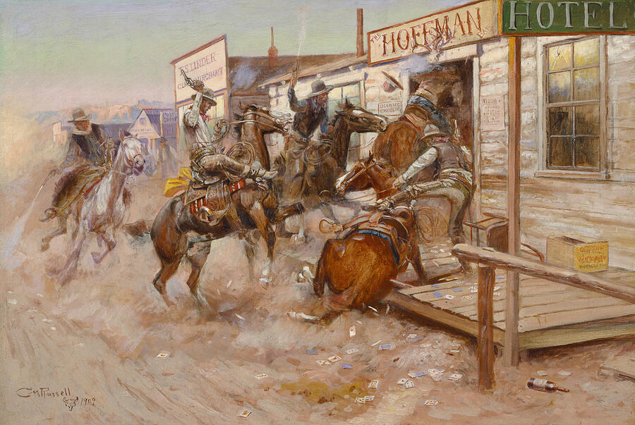 In Without Knocking, from 1909 Painting by Charles Marion Russell In Without Knocking, from 1909 Painting by Charles Marion Russell