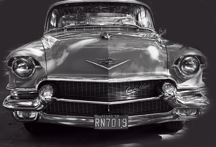 Transportation Photograph - In Your Face - 1956 Cadillac BW by Linda Phelps