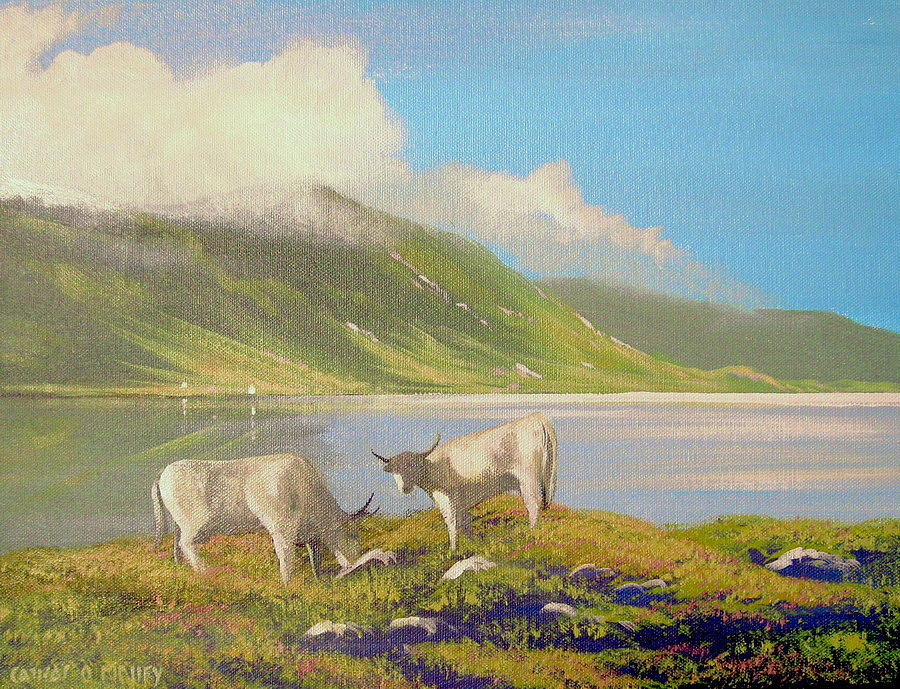 Mountain Painting - Inagh Valley Cattle by Cathal O malley