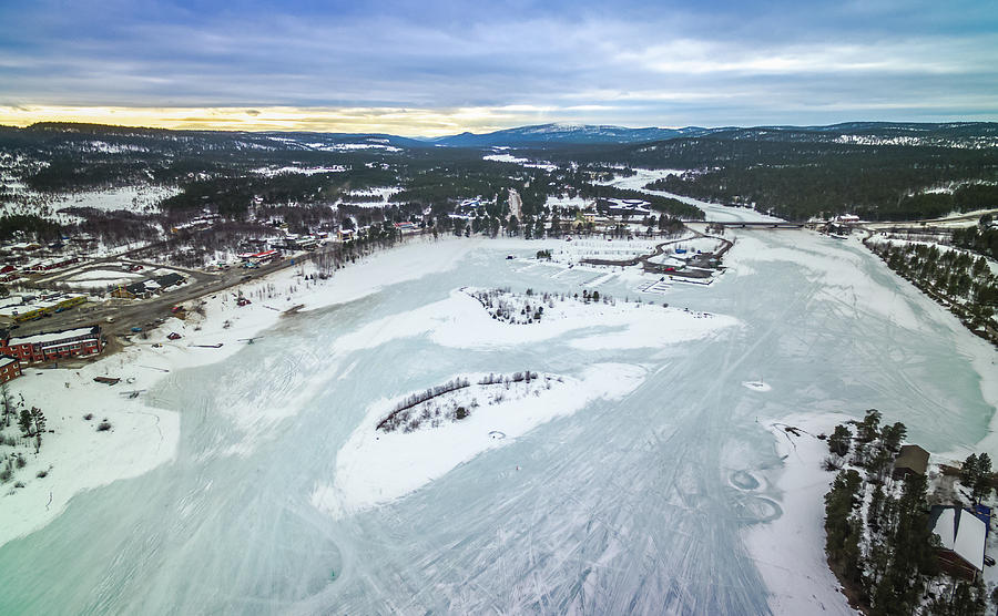 Inari Village and Lake Inari Aerial Drone Finland Photograph by Adam Rainoff
