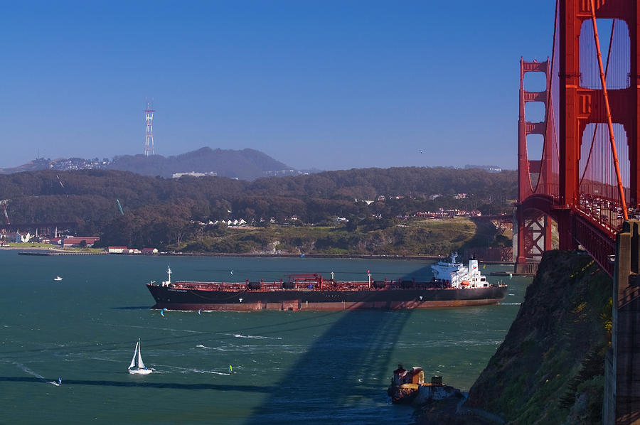 Golden Gate Bridge Photograph - Inbound Boat Race by Tim Mulina