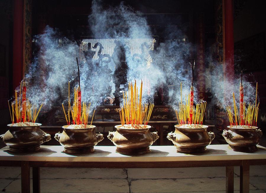 Incense in Cambodia Photograph by Mark Mitchell
