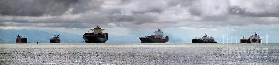 Incredible Line of Waiting Ships, San Francisco Bay, California Photograph by Wernher Krutein