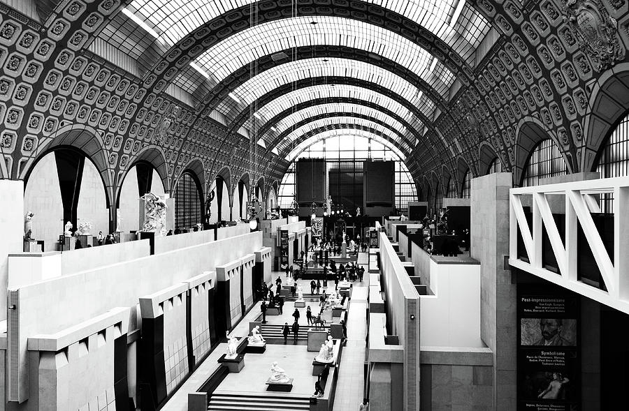 Incredible Interior of Converted Train Station Orsay Museum Paris France Black and White Photograph by Shawn OBrien