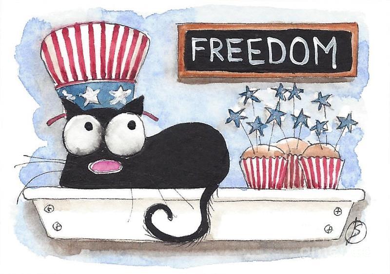 Independence Day fat cat Painting by Lucia Stewart