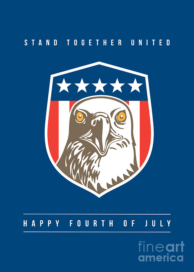 Independence Day Digital Art - Independence Day Greeting Card-American Bald Eagle Head Stars Shield by Aloysius Patrimonio