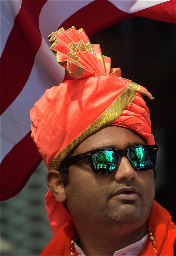India Day NYC 2017 American Flag - Man in Traditional Dress  Photograph by Robert Ullmann