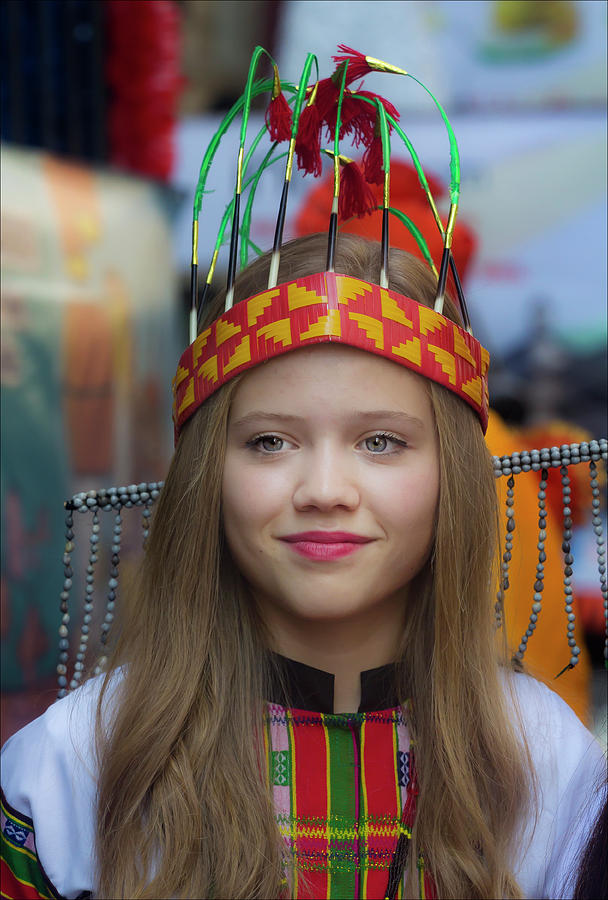 India Day Parade NYC 2017 Blonde Girl in Tibetan Dress Photograph by Robert Ullmann