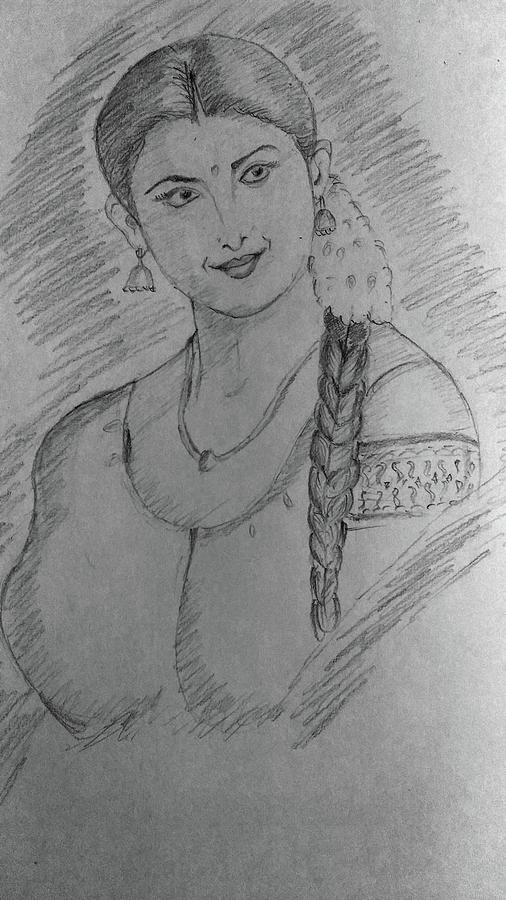 ArtStation - PENCIL DRAWING OF SITTING INDIAN WOMAN
