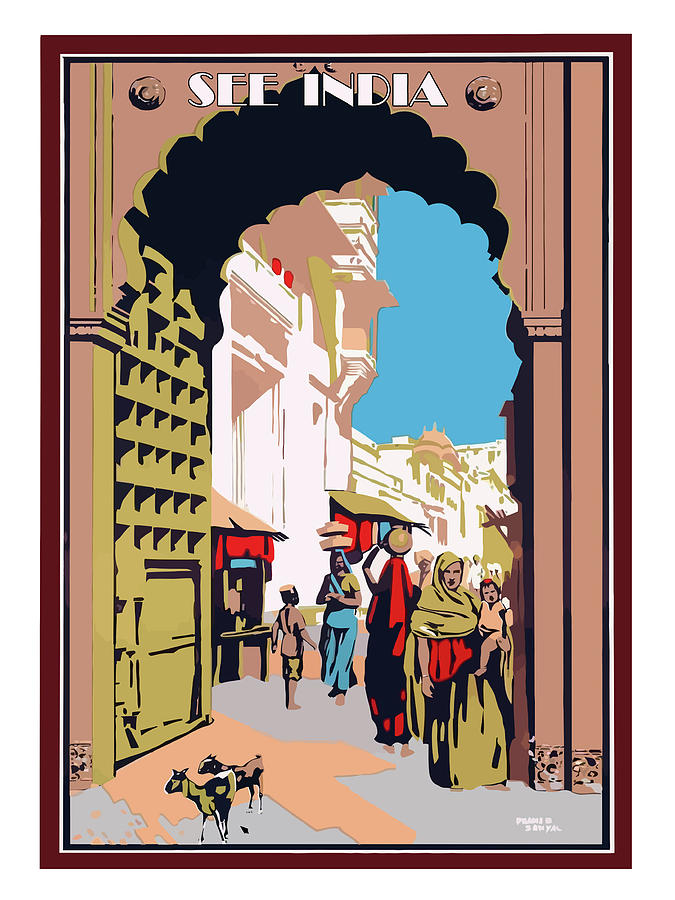 India, street, vintage travel poster Painting by Long Shot