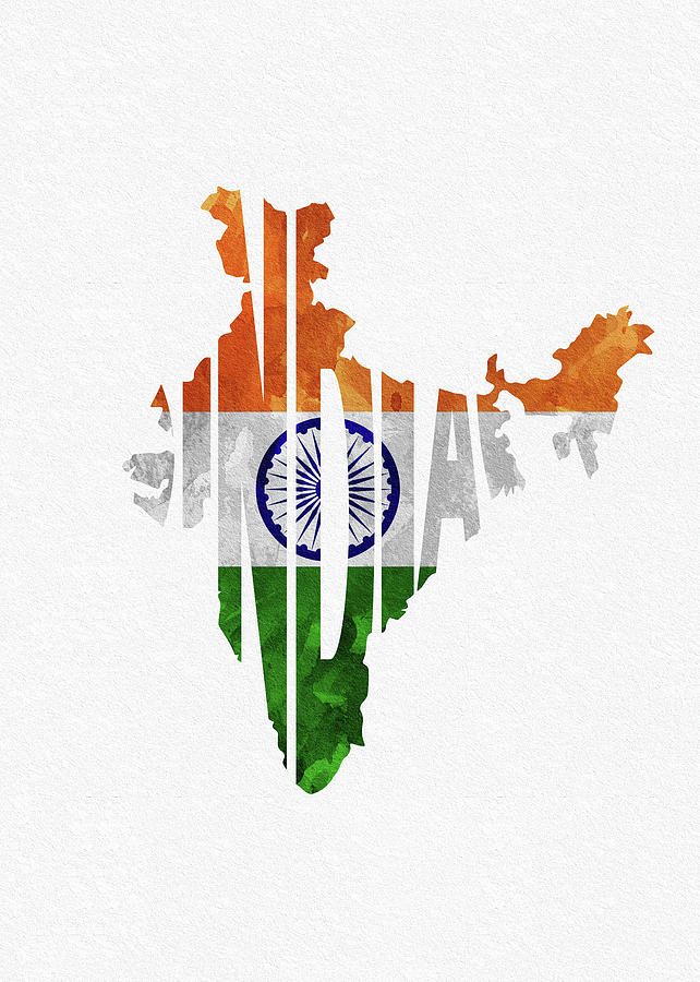 India Typographic Map Flag Digital Art by Inspirowl Design