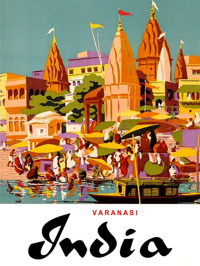 Vintage Painting - India, Varanasi city, vintage travel poster by Long Shot