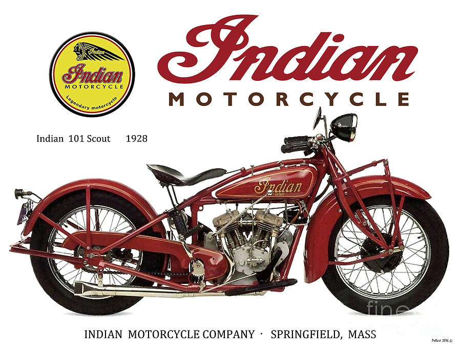 Indian 101 Scout, 1928, motorcycle sign, vintage, original art Mixed Media by Thomas Pollart