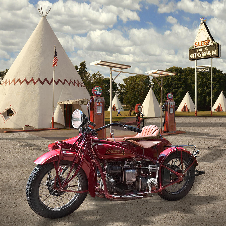 Indian 4 Motorcycle with sidecar Photograph by Mike McGlothlen