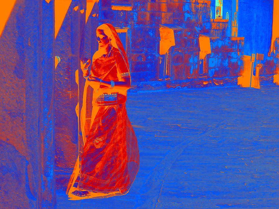 Indian Beauty Rajasthan Exotic Travel Woman Abstract Blue Orange 1b Photograph by Sue Jacobi