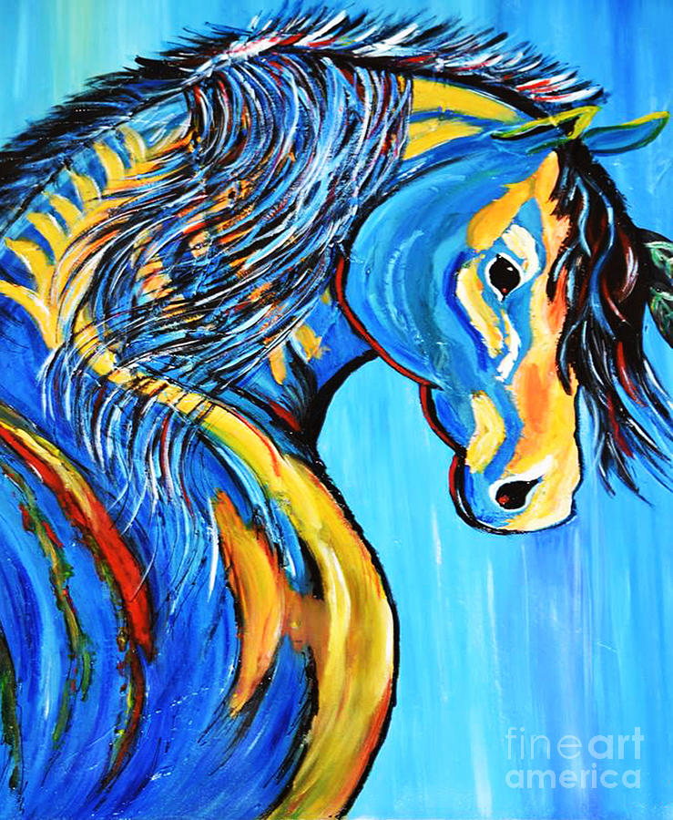 Indian Blue Horse Painting by Kathleen Artist PRO