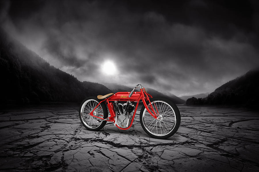 Vintage Digital Art - Indian Board Track Racer 1920 Mountains by Aged Pixel