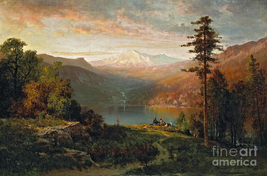 Hills Painting - Indian by a lake in a majestic California  by MotionAge Designs