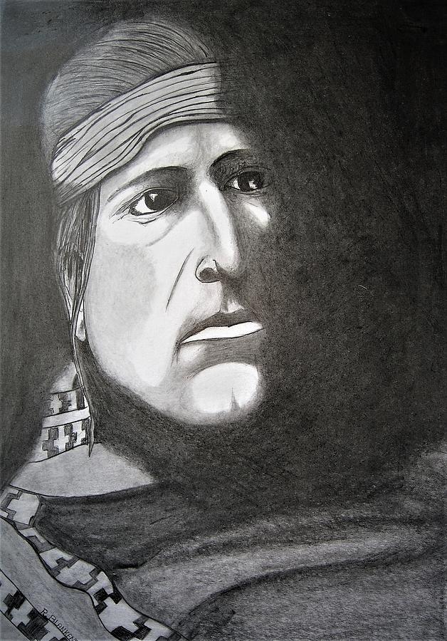 Portrait Drawing - Indian by Firelight by Ralph Blankenship