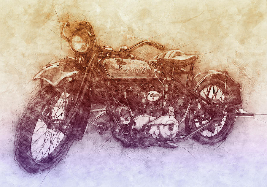 Indian Chief 2 - 1922 - Vintage Motorcycle Poster - Automotive Art Mixed Media by Studio Grafiikka