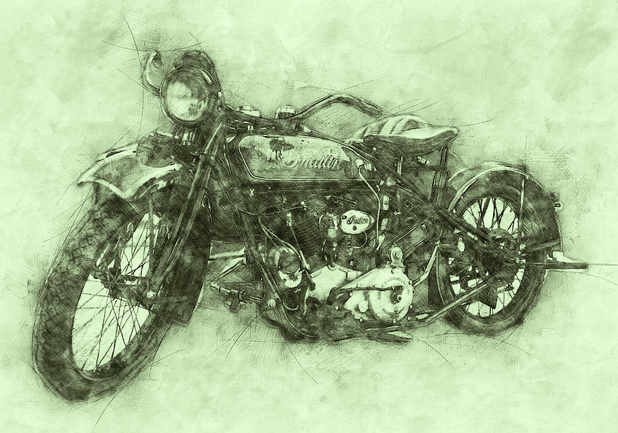 Transportation Mixed Media - Indian Chief 3 - 1922 - Vintage Motorcycle Poster - Automotive Art by Studio Grafiikka